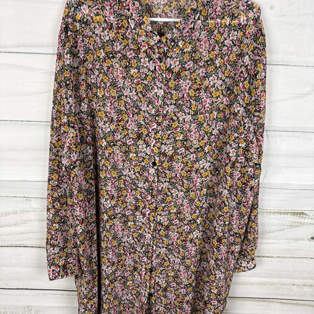 Boohoo Floral Print Button Down Long Sleeve Shirt Dress size 22